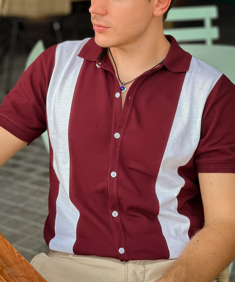 Maroon Reverie Zaavs Men Maroon and White Button Down Polo