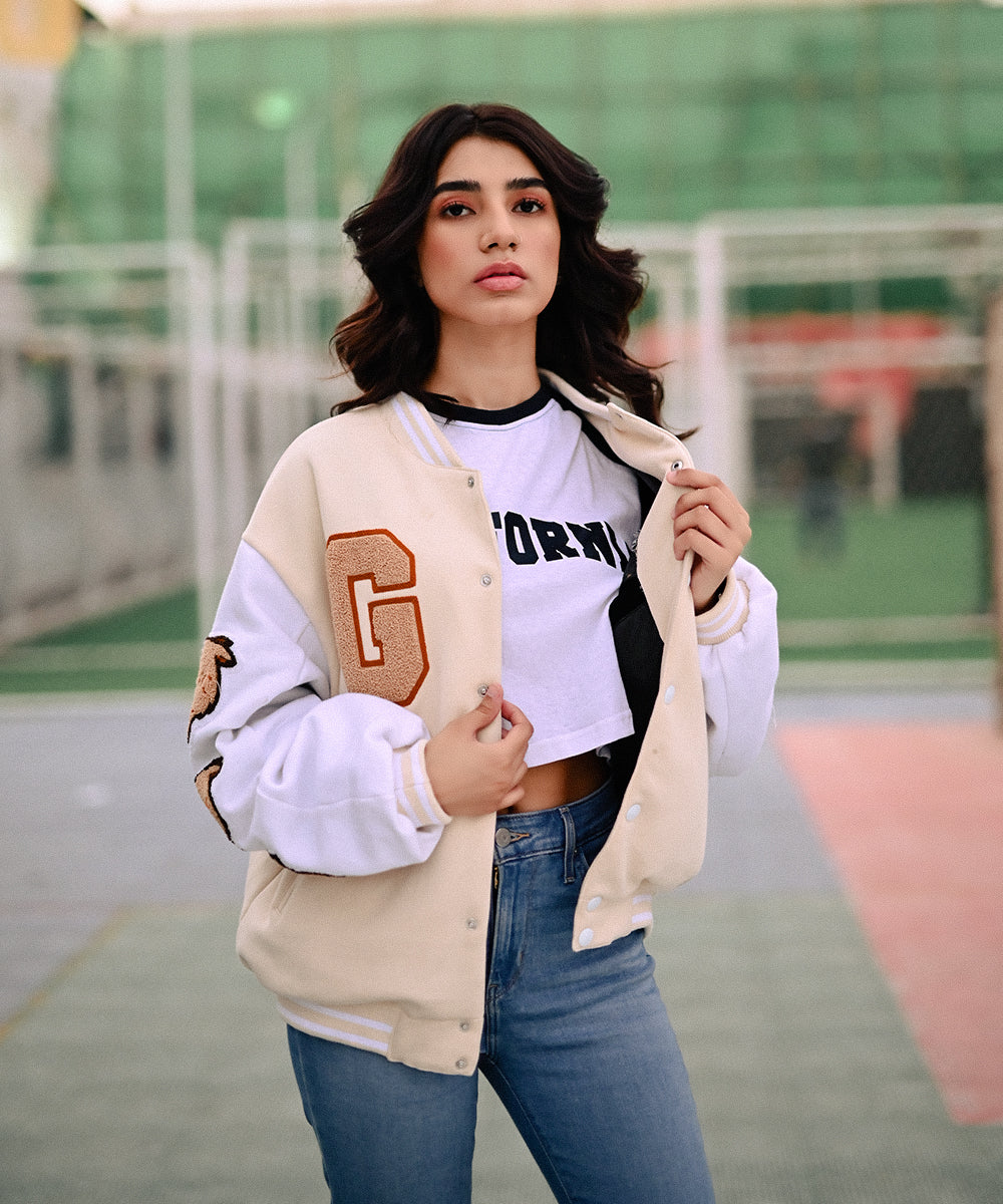 The Wild Beige Zaavs Jacket | Varsity Jacket | Women | Zaavs Wardrobe