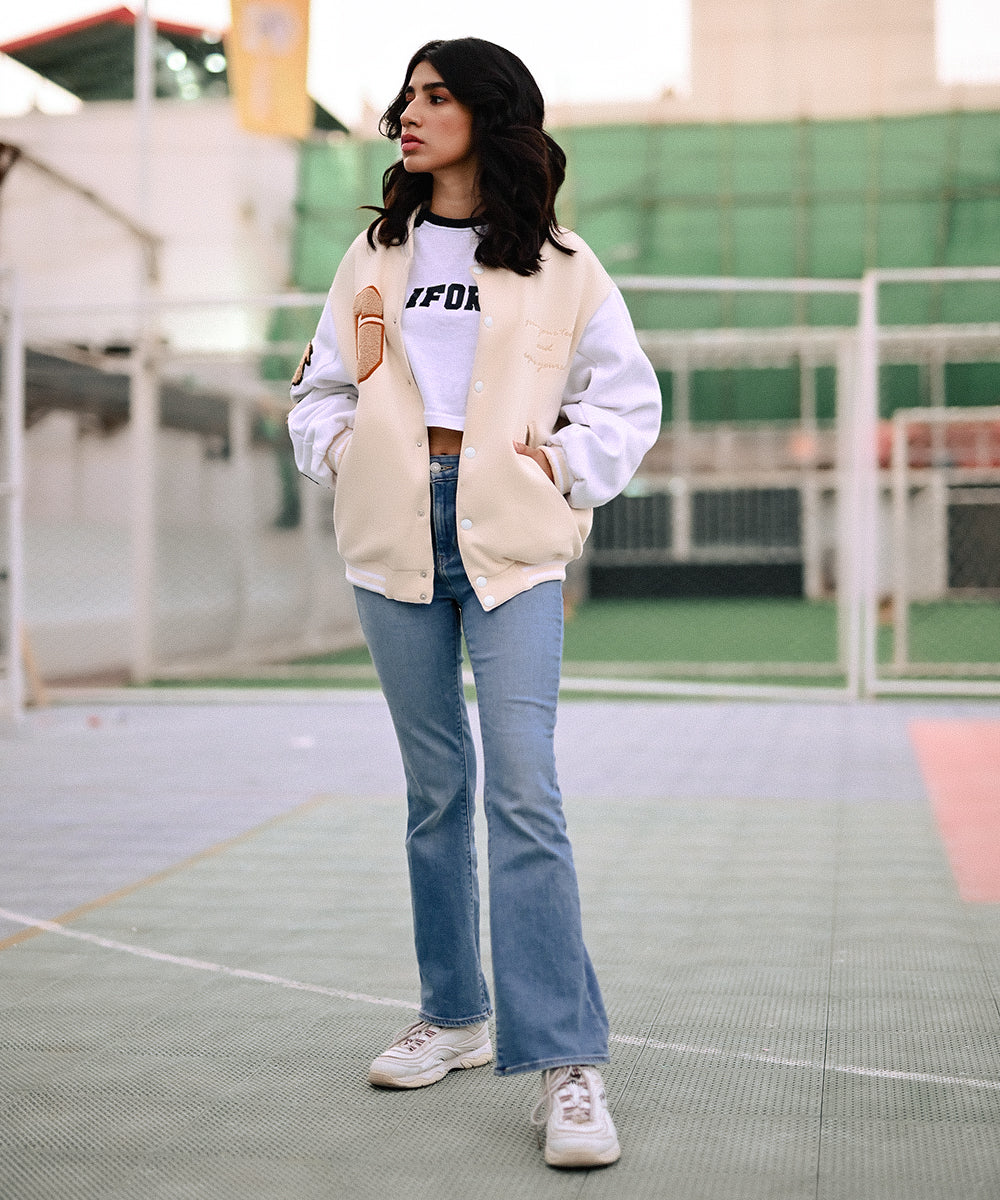 The Wild Beige Zaavs Jacket | Varsity Jacket | Women | Zaavs Wardrobe
