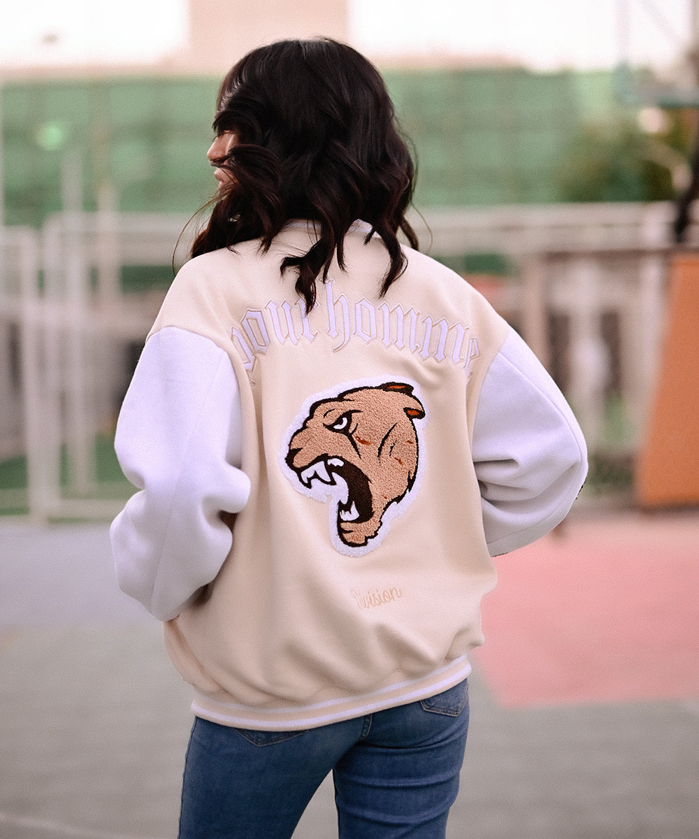 The Wild Beige Zaavs Jacket | Varsity Jacket | Women | Zaavs Wardrobe