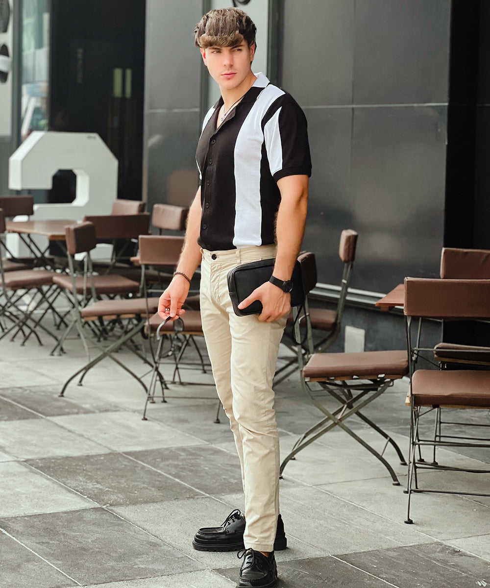 Monochrome Havana Men Black and White Cuban Collar Polo