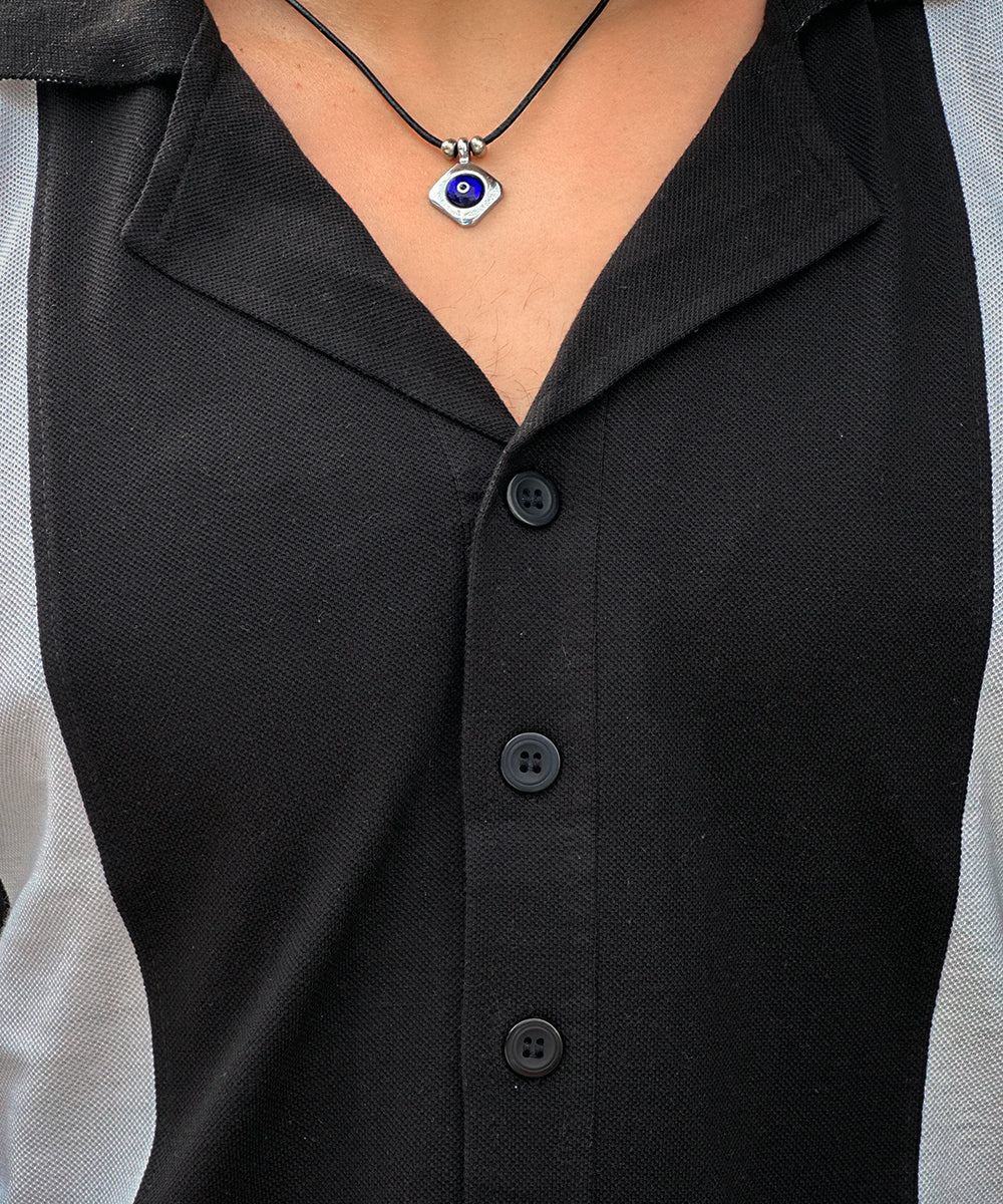 Monochrome Havana Men Black and White Cuban Collar Polo