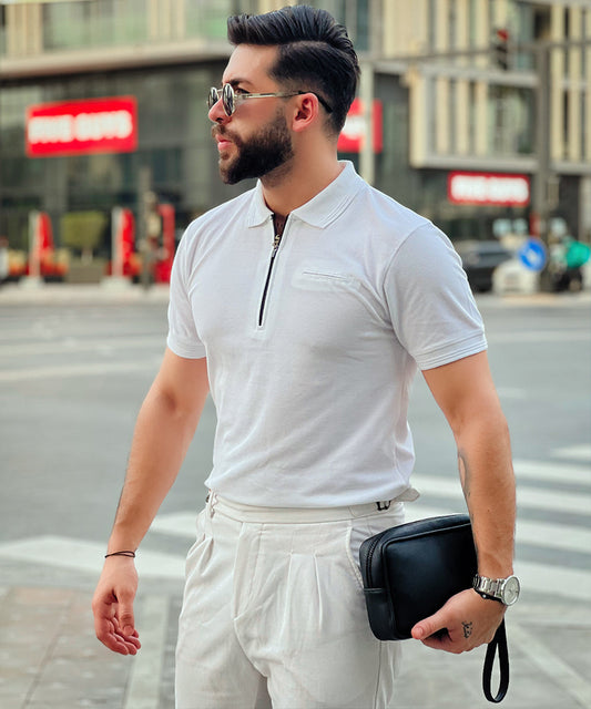 Pure Elegance Men White Polo Elevate Your Style with a Bone Pocket
