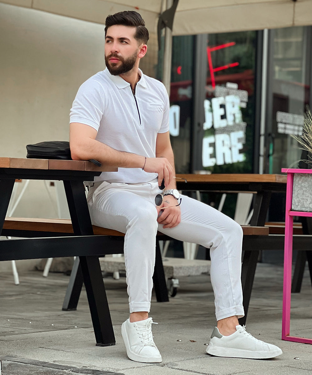 Pure Elegance Men White Polo Elevate Your Style with a Bone Pocket
