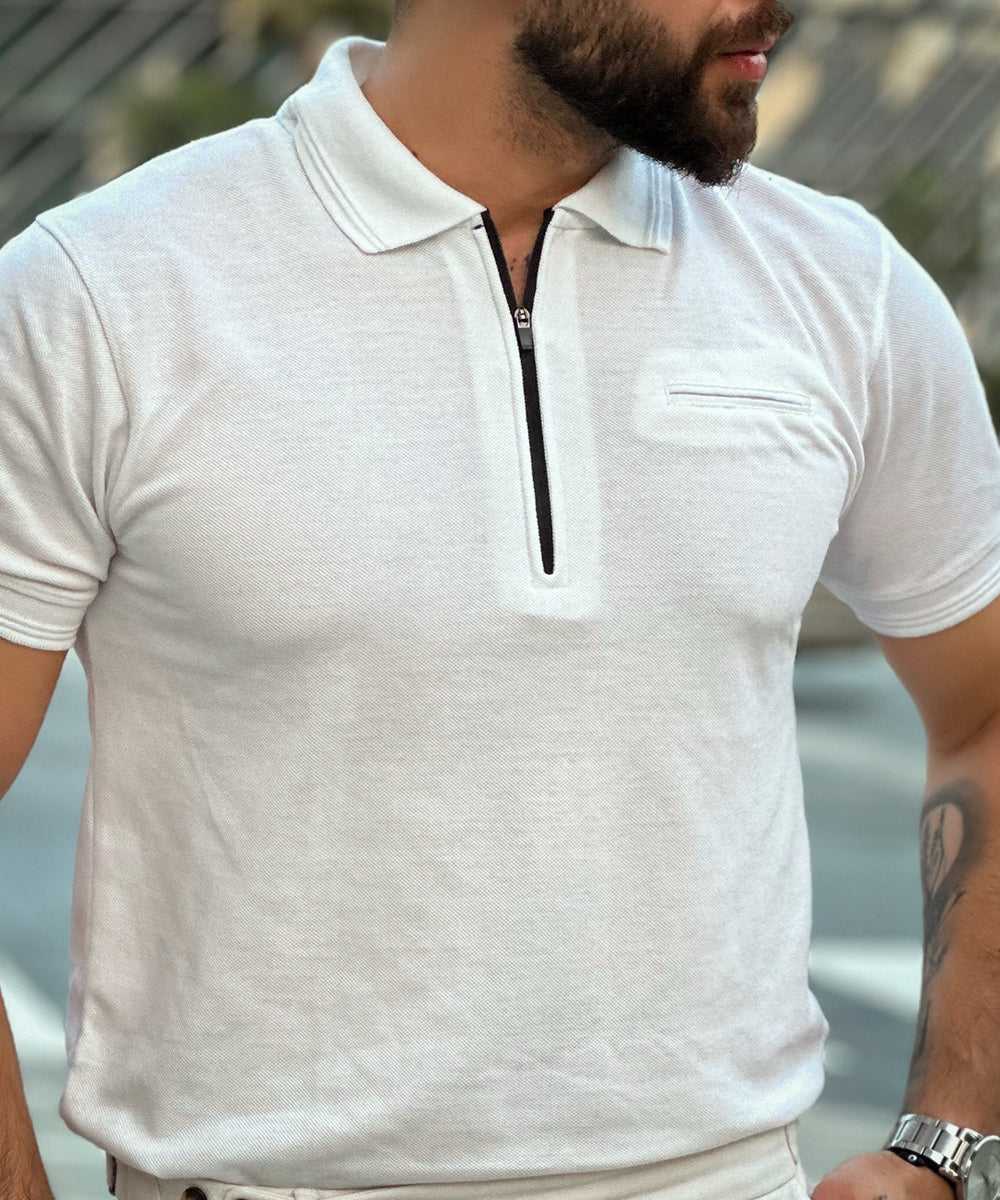 Pure Elegance Men White Polo Elevate Your Style with a Bone Pocket