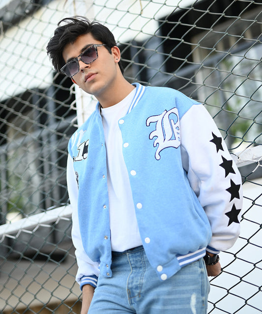 LA Sky Blue Letterman Jacket | Varsity Jackets | Zaavs Wardrobe | Unisex