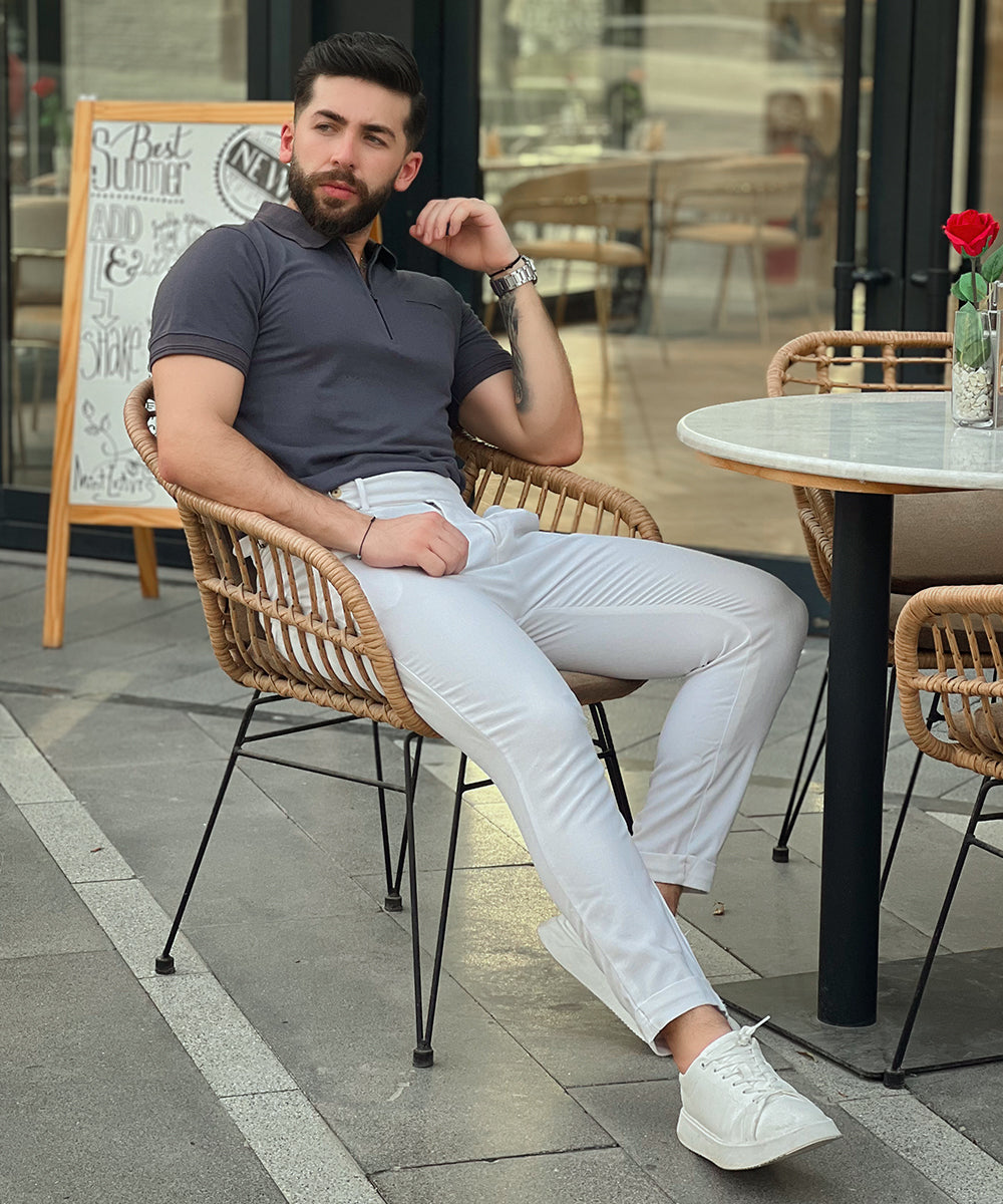 Sleek Silver Zaavs Men Grey Polo Effortless Style with Bone Pocket