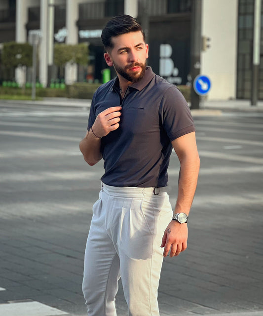 Sleek Silver Zaavs Men Grey Polo Effortless Style with Bone Pocket