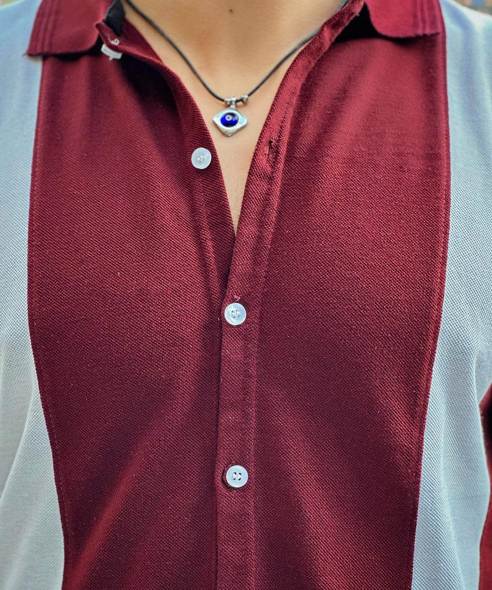 Maroon Reverie Zaavs Men Maroon and White Button Down Polo