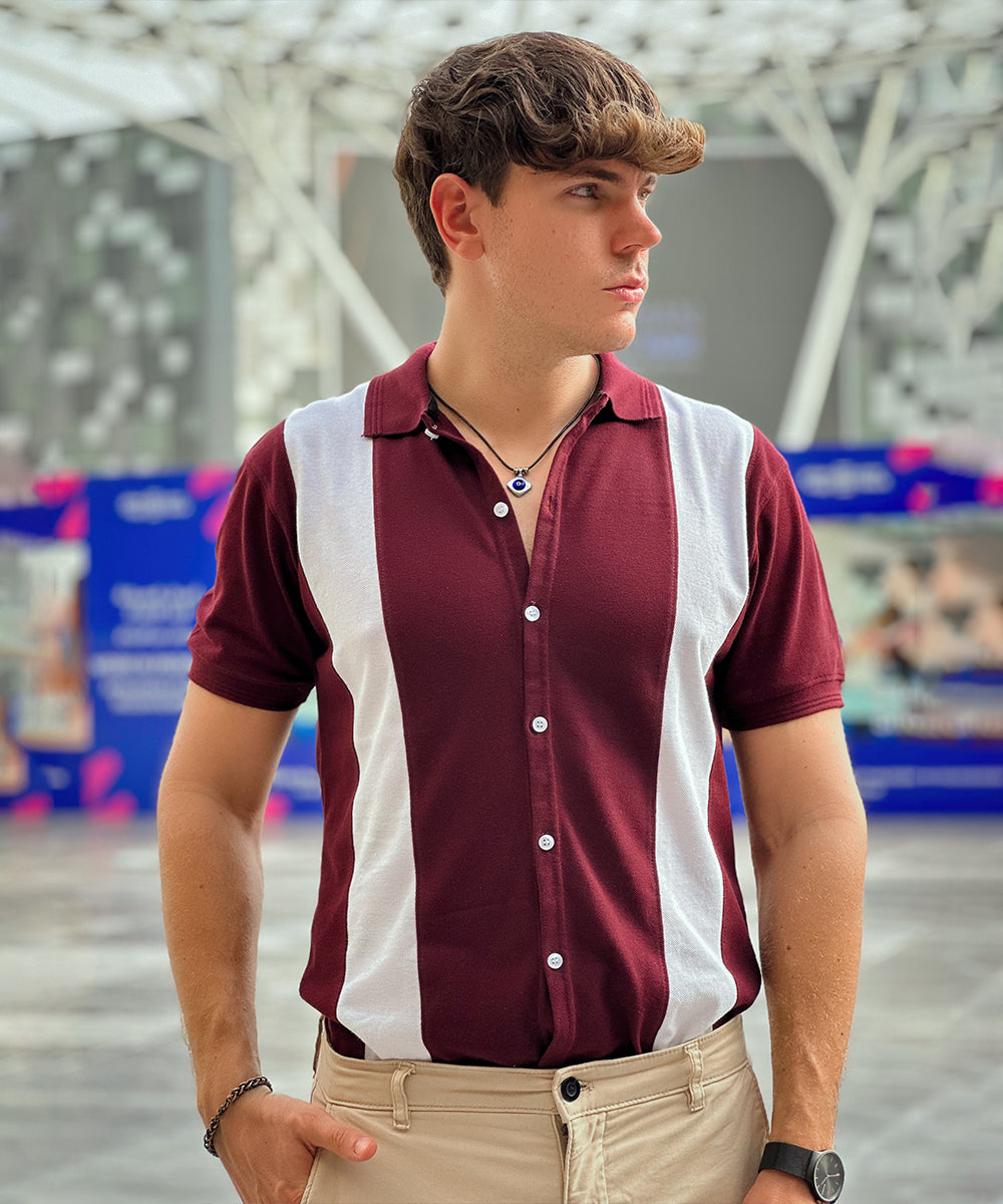 Maroon Reverie Zaavs Men Maroon and White Button Down Polo