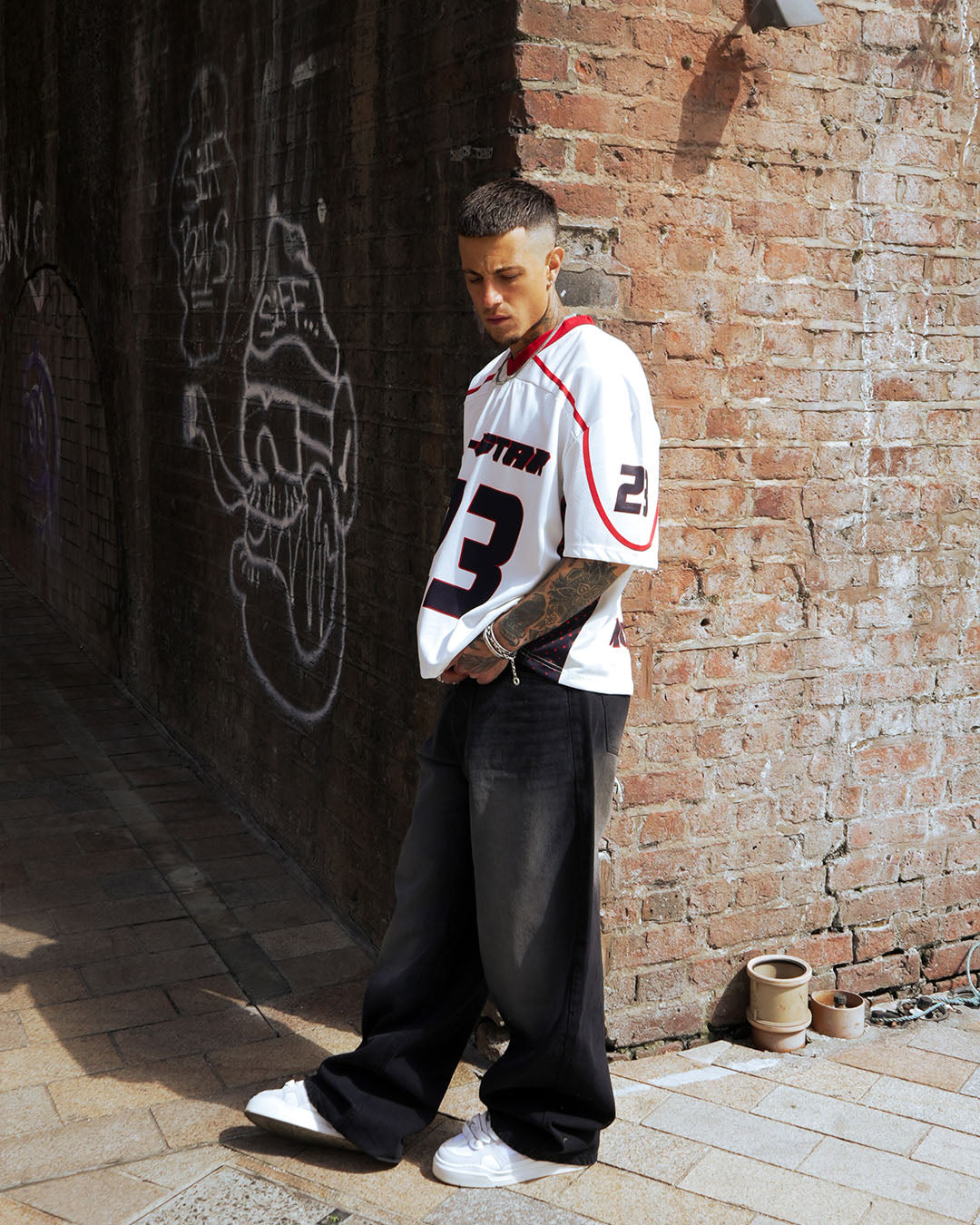 Zaavs Starborn: Oversized Red & White All-Star Streetwear Jersey
