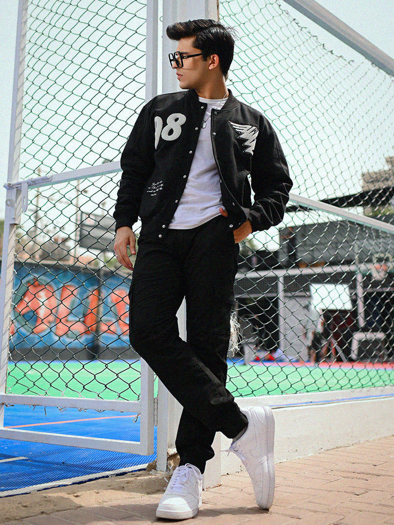 REPRESENT Zaavs Legacy : Unisex Black Varsity Jacket