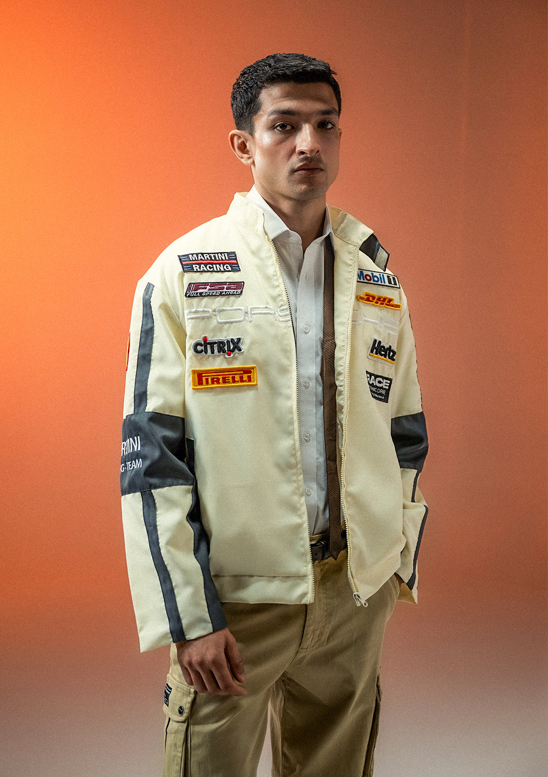 Zaavs Unisex Apex Racer Beige & Grey Racer Jacket