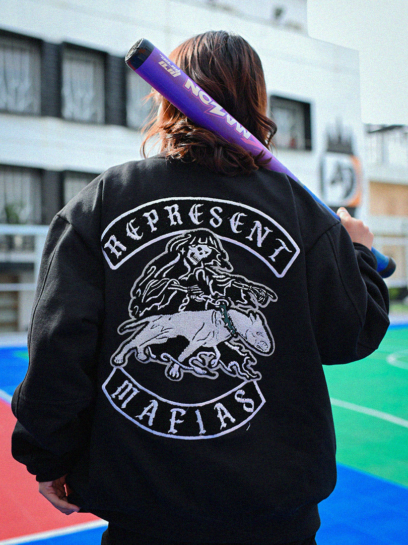 REPRESENT Zaavs Legacy : Unisex Black Varsity Jacket