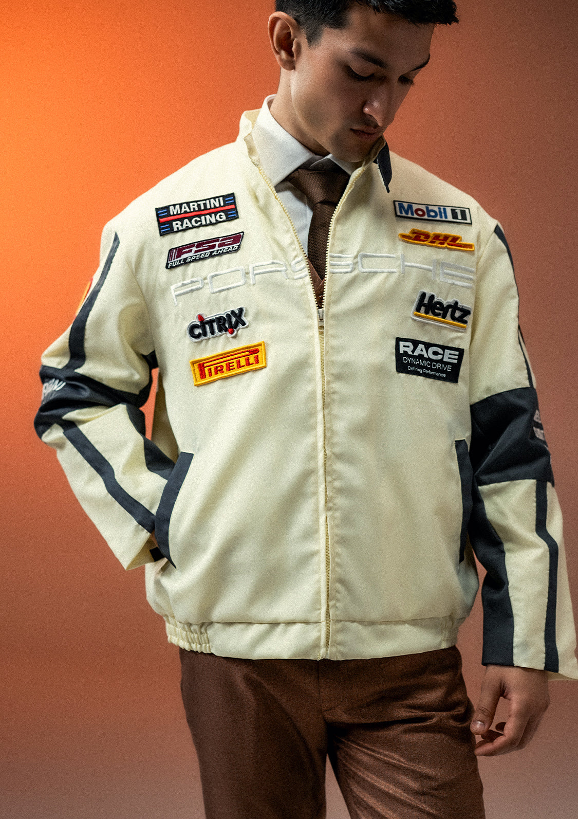 Zaavs Unisex Apex Racer Beige & Grey Racer Jacket