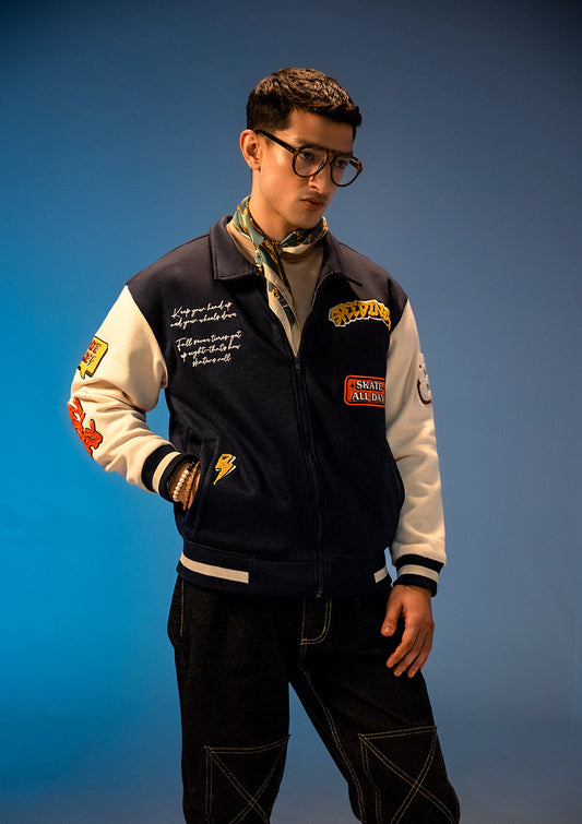 Unisex Zaavs Force Navy Blue Varsity Jacket