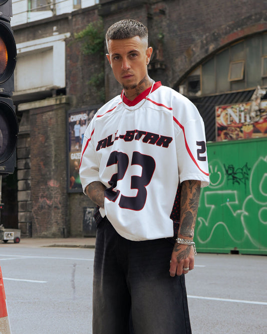 Zaavs Starborn: Oversized Red & White All-Star Streetwear Jersey