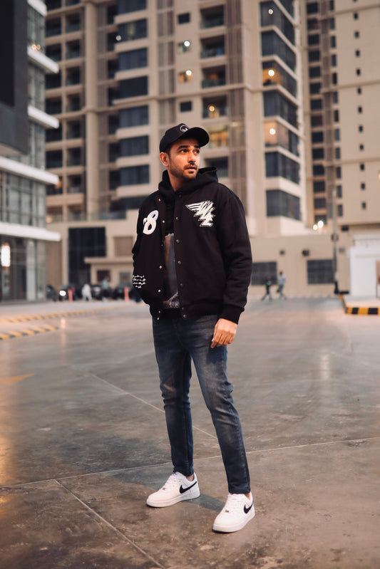 REPRESENT Zaavs Legacy : Unisex Black Varsity Jacket